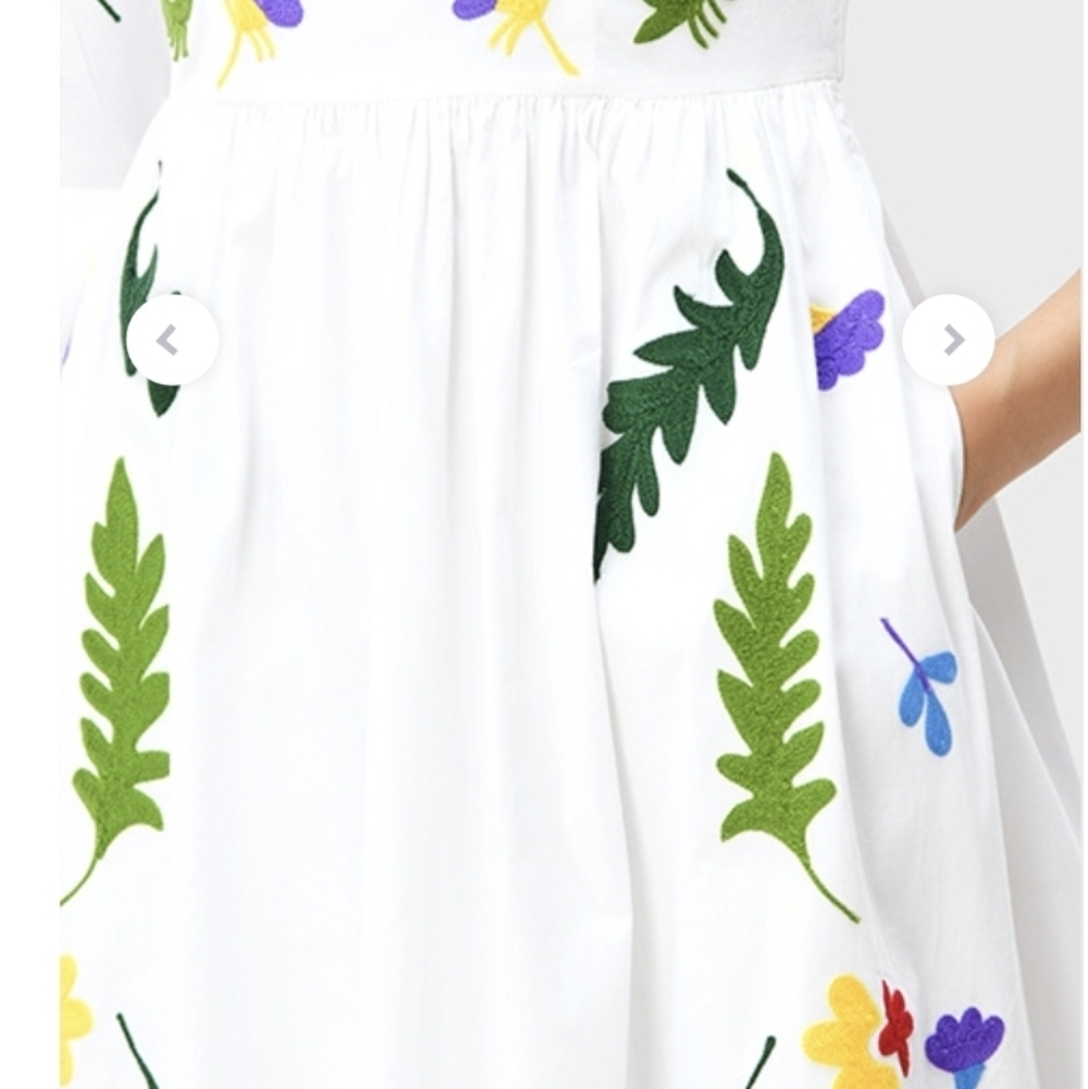 eShakti Floral Embroidered Cotton Poplin Dress - Size L - Picture 3 of 16